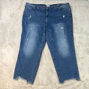 Nicole Miller Soho High Rise Ankle Slim Jeans Womens Plus Size 24 Distressed